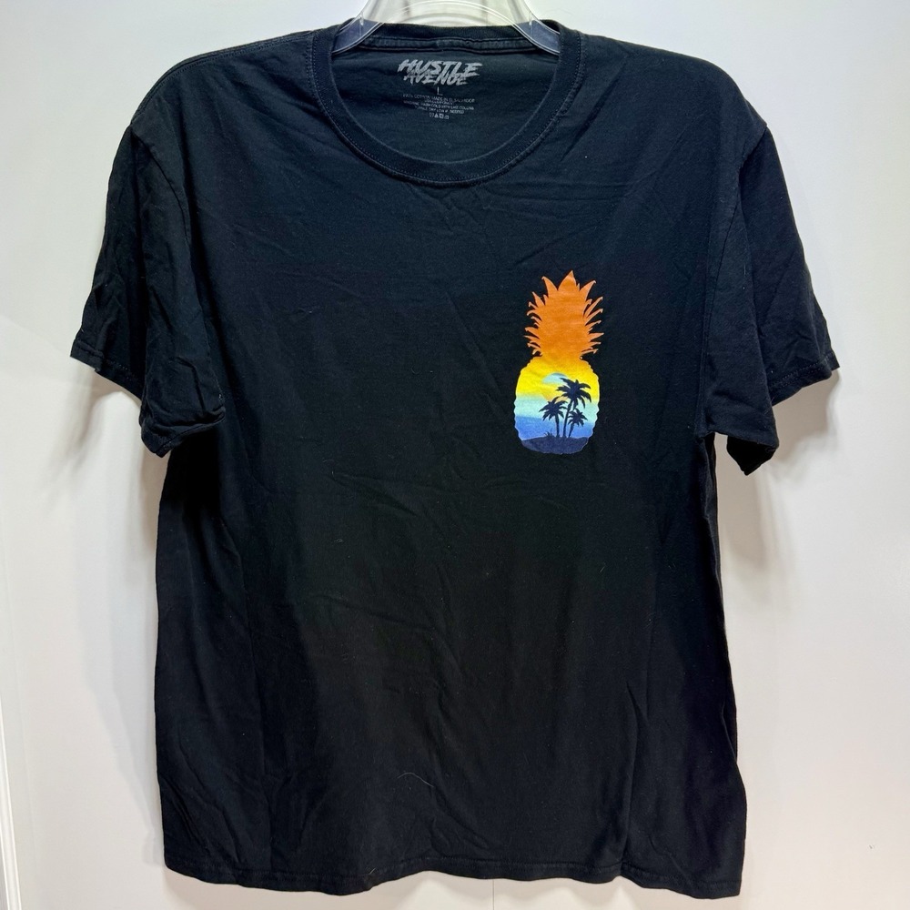Hustle Avenue Pineapple Palm Tree Sunset T-Shirt Men's Large Black‎